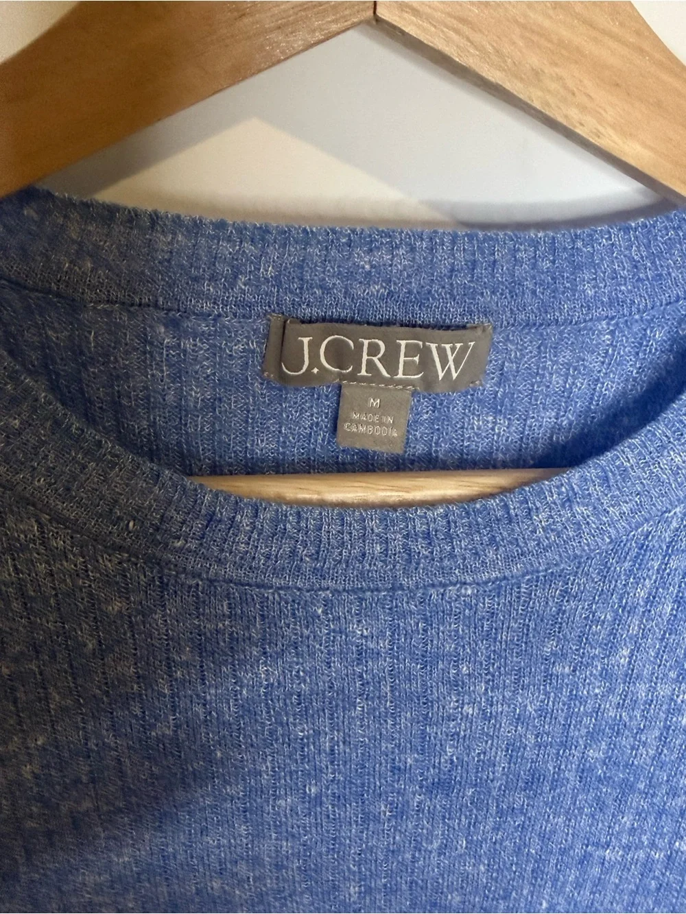 J. Crew Blue Short Sleeve Ribbed Knit Top Merino Wool/Linen Blend |M